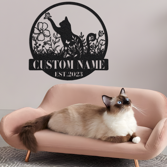 Custom Cat Metal Wall Sign-Personalized Cat Metal Wall Art-Cat Metal Wall Decor-Cat Name Signs-Cat Lover's Gifts-Cat Led Decor-Cat Home Sign