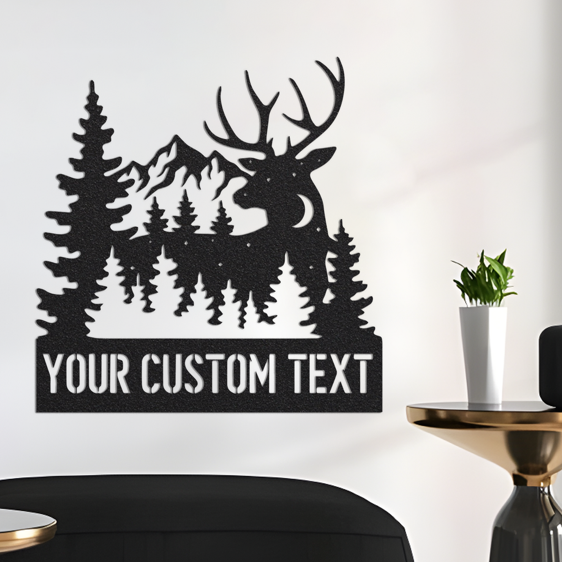 Custom Deer Forest Metal Wall Led Signs-Deer Forest Custom Metal Name Signs-Rustic Cabin Wall Decor-Lake House Decor-Deer Metal Art