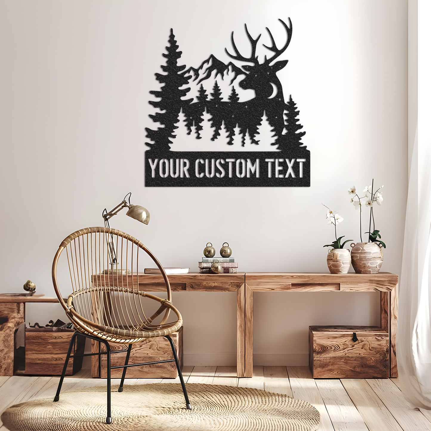 Custom Deer Forest Metal Wall Led Signs-Deer Forest Custom Metal Name Signs-Rustic Cabin Wall Decor-Lake House Decor-Deer Metal Art