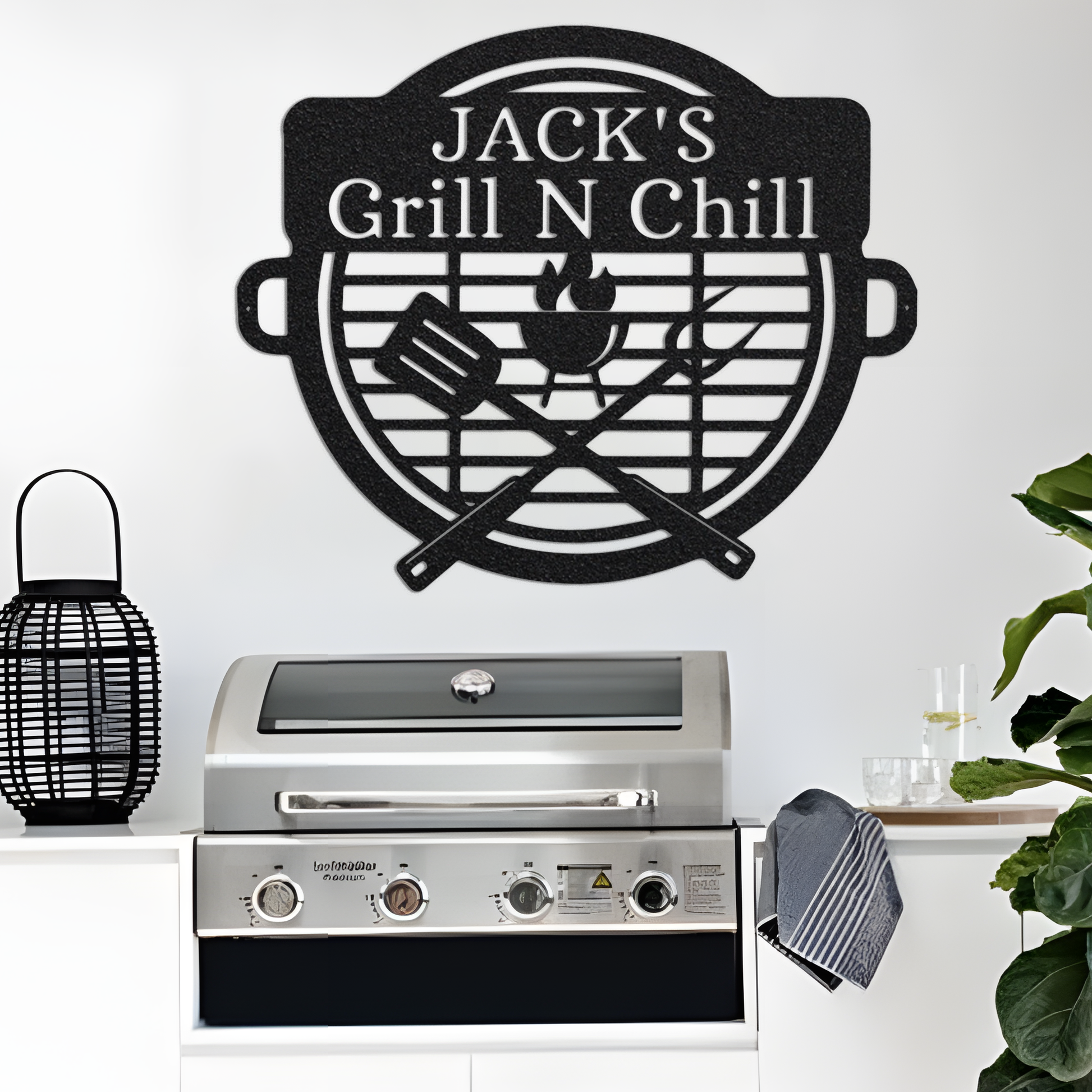 Personalized Grill N Chill Metal Wall Art With Lights, Custom Grill Sign, Grill Master Gift, Family Gift, Housewarming Gift, Wall Hangings