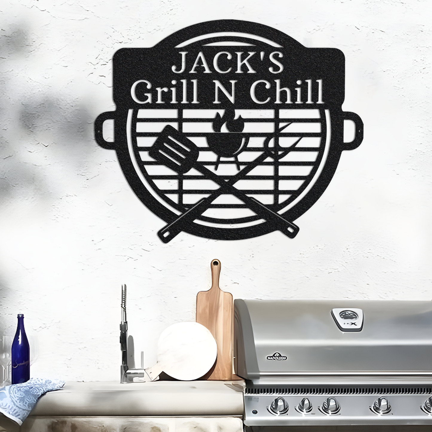 Personalized Grill N Chill Metal Wall Art With Lights, Custom Grill Sign, Grill Master Gift, Family Gift, Housewarming Gift, Wall Hangings