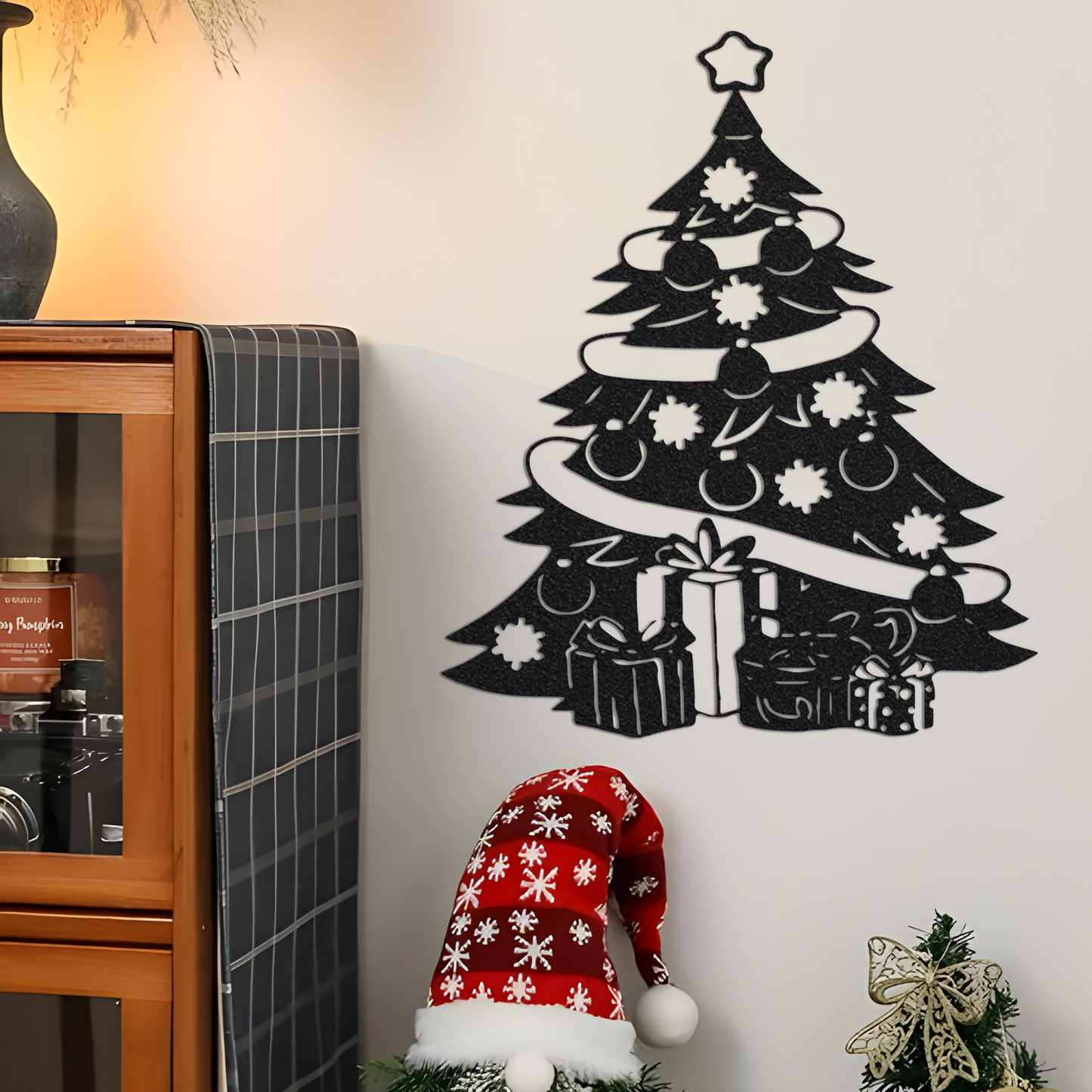 Custom Christmas Tree Metal Wall Art Led Ligh, Xmas Tree And Gifts Merry Christmas Metal Wall Decor, Christmas Gift, Gift For Man, Xmas Gift1