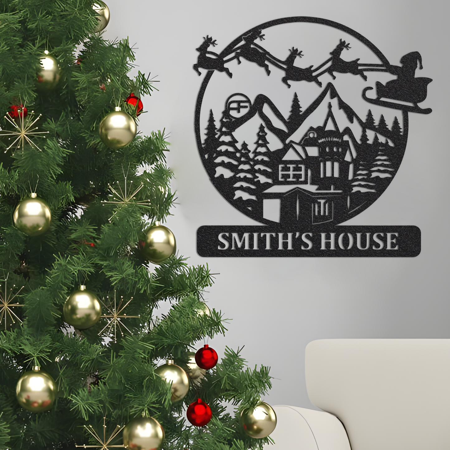 Christmas Scene Skiing Metal Wall Art | Metal LED Sign1