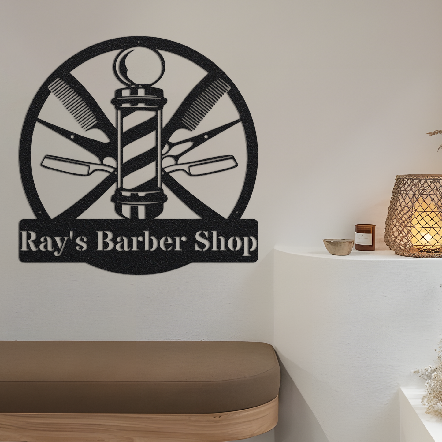 Classic Barber Shop Sign Metal Wall Art, Ray's Barber Shop Metal Name Sign Wall Art, Hair Salon Wall Art, Barber Shop Decor,1