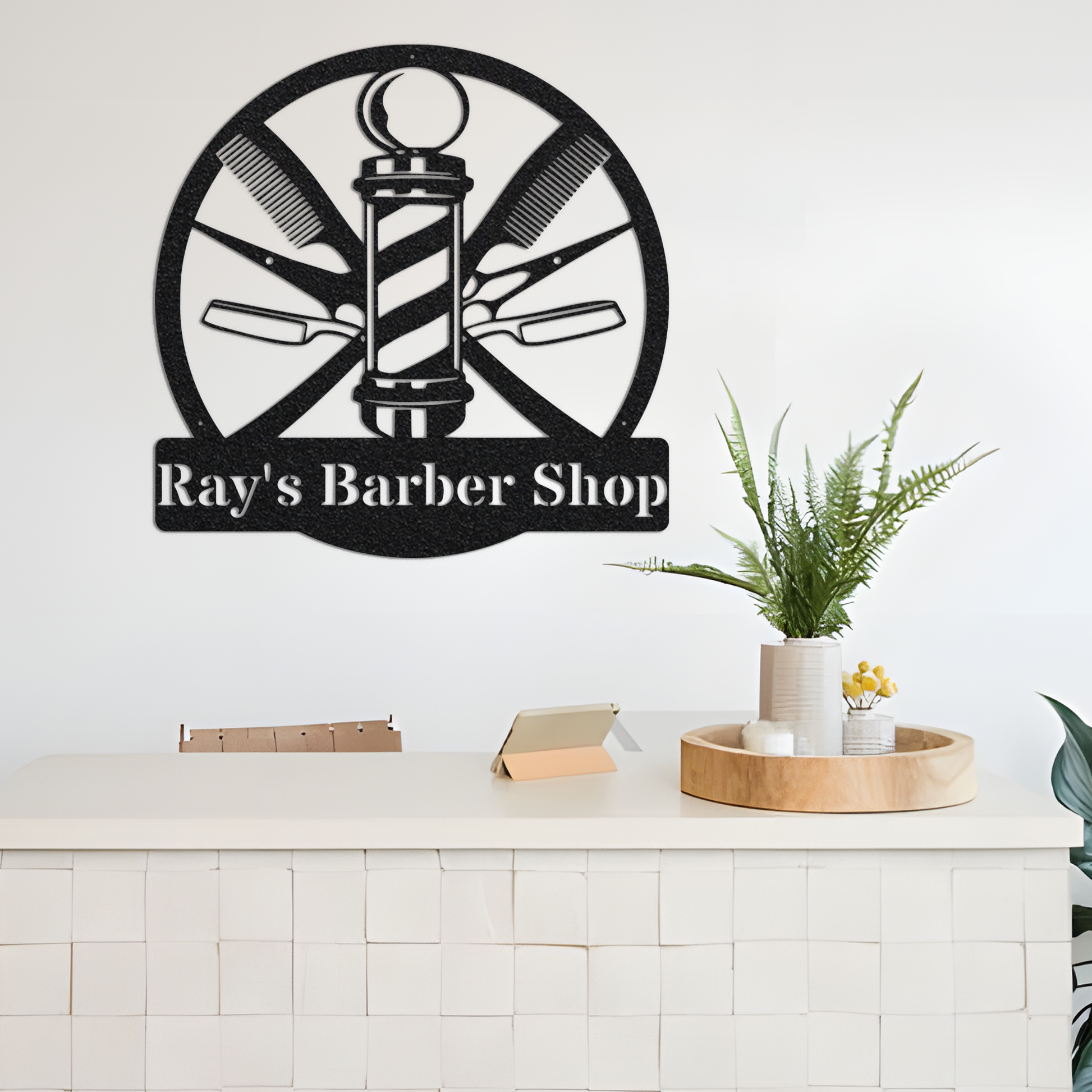 Classic Barber Shop Sign Metal Wall Art, Ray's Barber Shop Metal Name Sign Wall Art, Hair Salon Wall Art, Barber Shop Decor,1