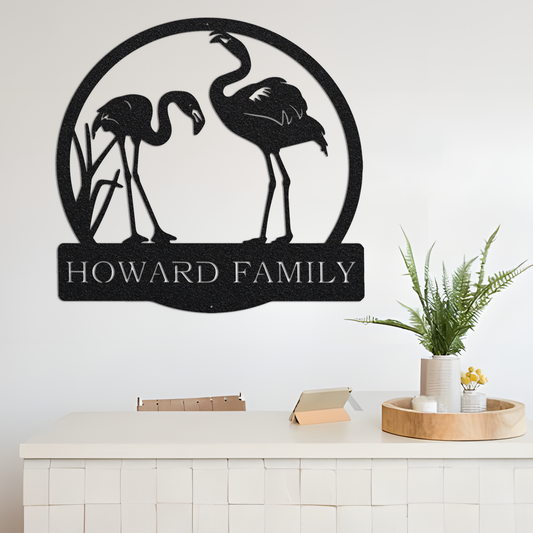 Personalized Flamingo Metal Sign, Personalized Family Sign, Custom Metal Sign, Metal Sign, Last Name Sign, Custom Gift, Metal Wall Art