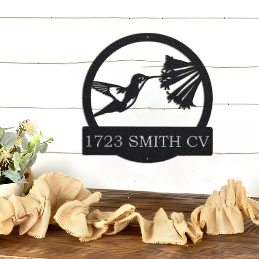 Address Metal Sign, Hummingbird Address Sign, House Number Sign, Last Name Sign, Housewarming