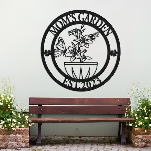 Custom Flower Metal Garden Sign, Garden Wall Art, Custom Gardener Name Sign, Personalized Garden Gift, Family Name Sign