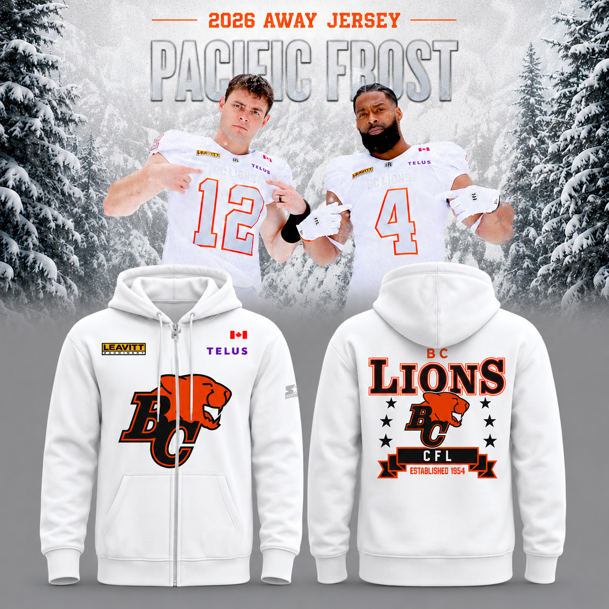 BC Lions - Replica Pacific Frost ZipHoodie 2026 Limited Edition