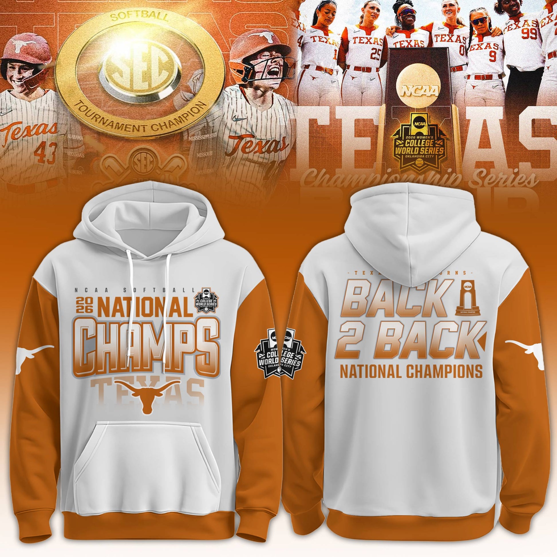 ,Texas Longhorns SoftBall Championship 2026 Women’s College World Series Hoodie V2