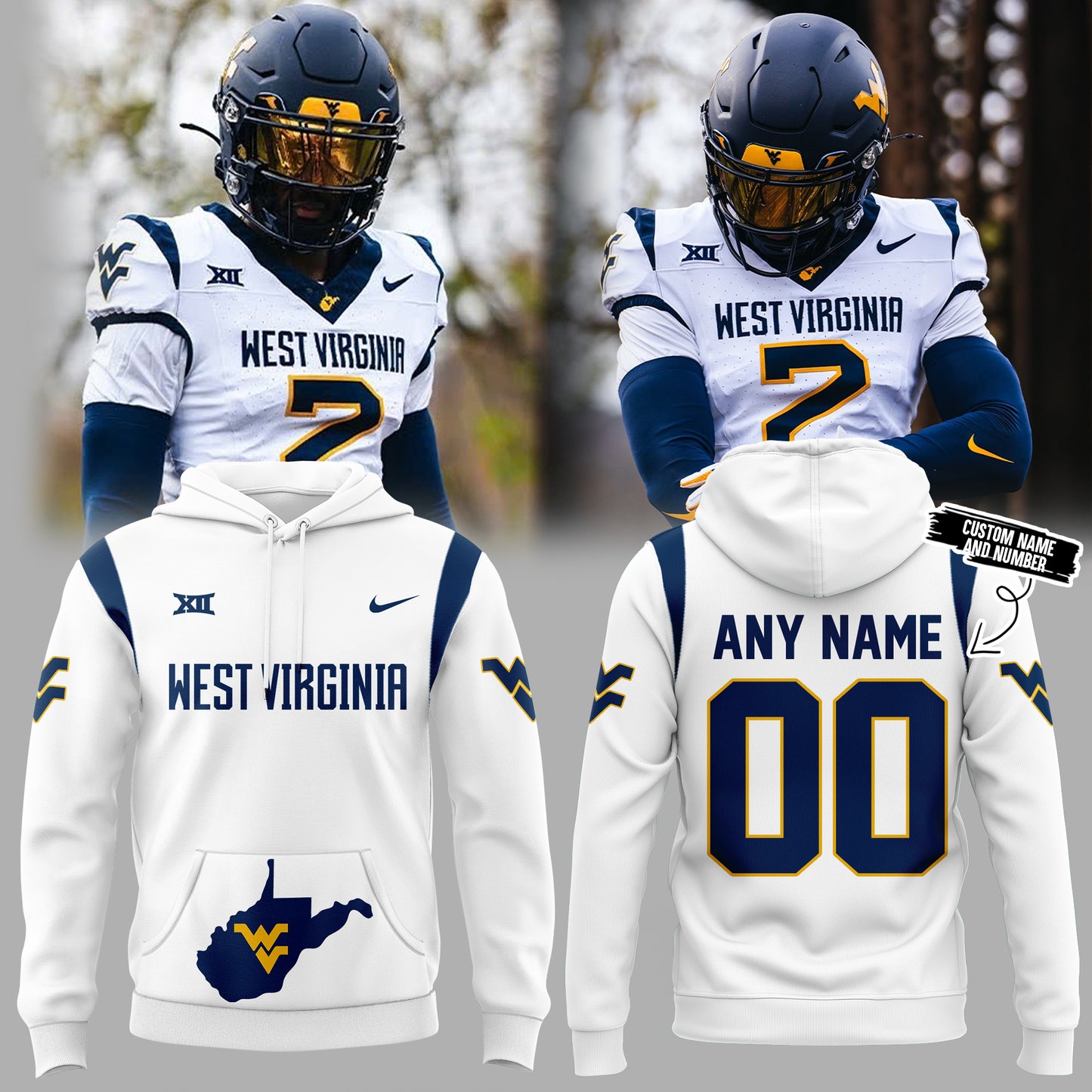 Premium West Virginia Mountaineers Gear - West VA Mountaineers  2024 Hoodie Custom Number and Custom Name