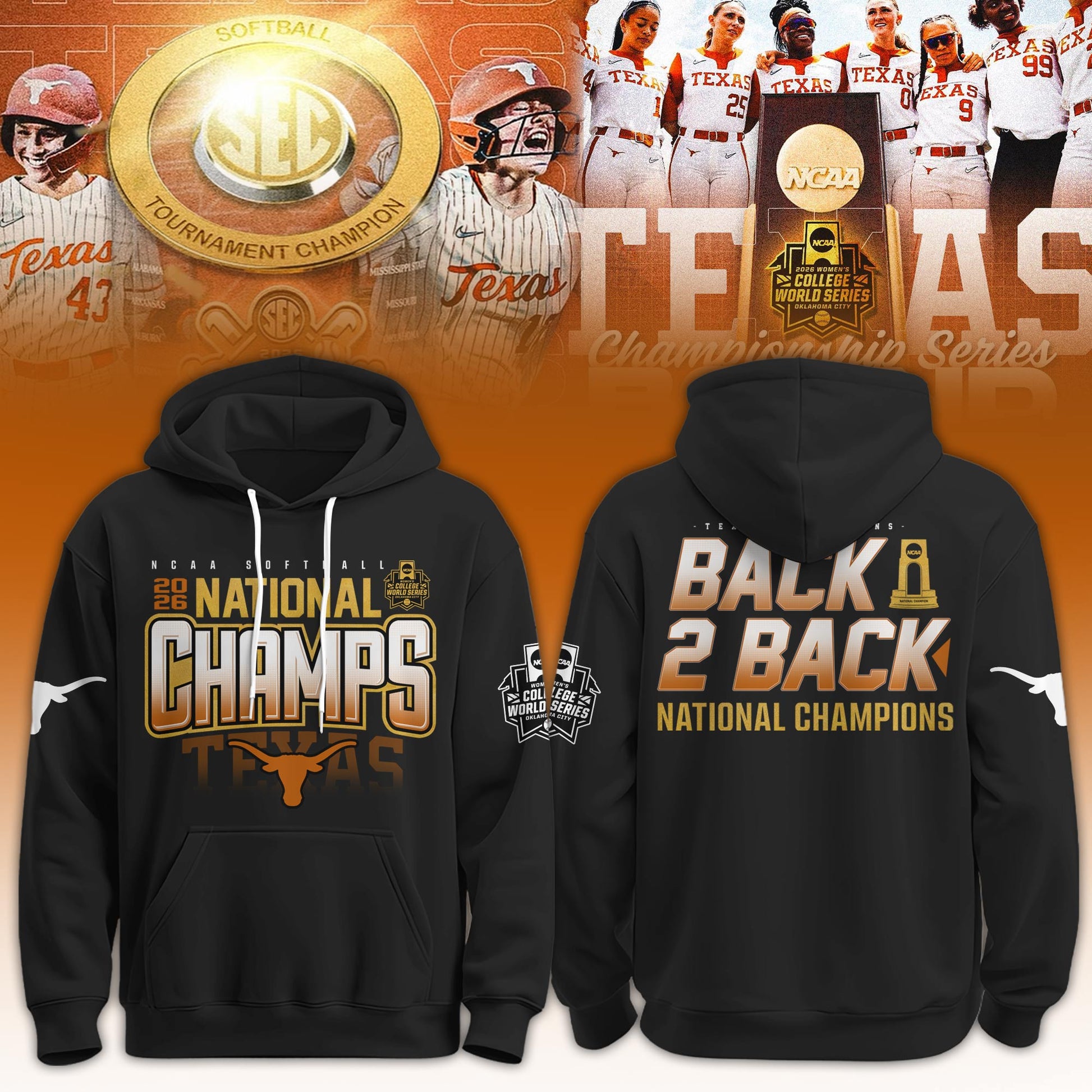 ,Texas Longhorns SoftBall Championship 2026 Women’s College World Series Hoodie
