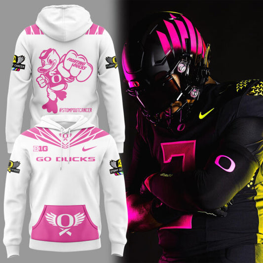 October Wear Pink - Oregon Ducks Breast Cancer Hoodie Pink White Version