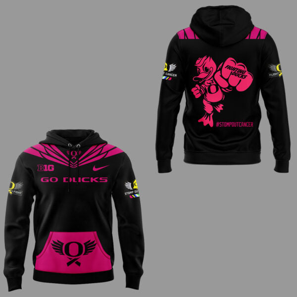 October Wear Pink - Oregon Ducks Breast Cancer Hoodie Black Pink Version