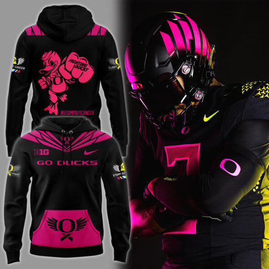 October Wear Pink - Oregon Ducks Breast Cancer Hoodie Black Pink Version