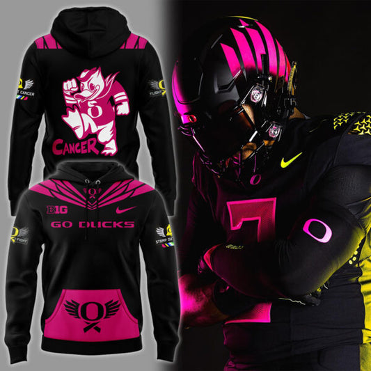 October Wear Pink - Oregon Ducks Breast Cancer Hoodie Pink Black Version
