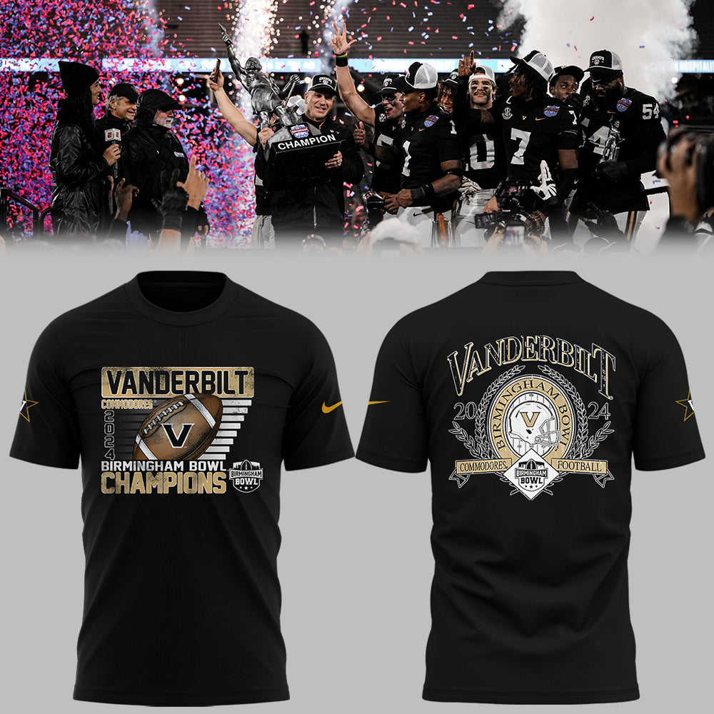 Premium Vanderbilt Football Birmingham Bowl Champions Merch - Limited Edition Vanderbilt Football Birmingham Bowl Champions T-Shirt - Vanderbilt Shirt For Fans