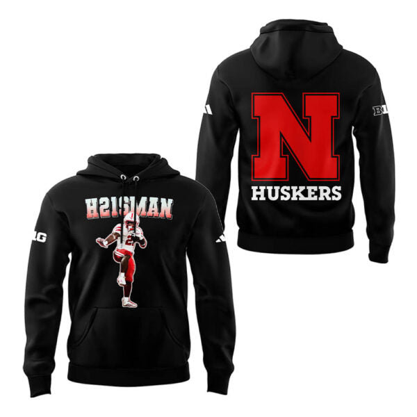 Emmett Johnson H21SMAN Hoodie - Nebraska Cornhuskers Football 100% Cotton Unisex Hoodie 2-Side Black