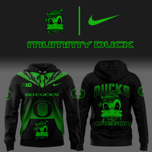 Special 2025 Mummy Duck Oregon Football Hoodie Black Light Green Version