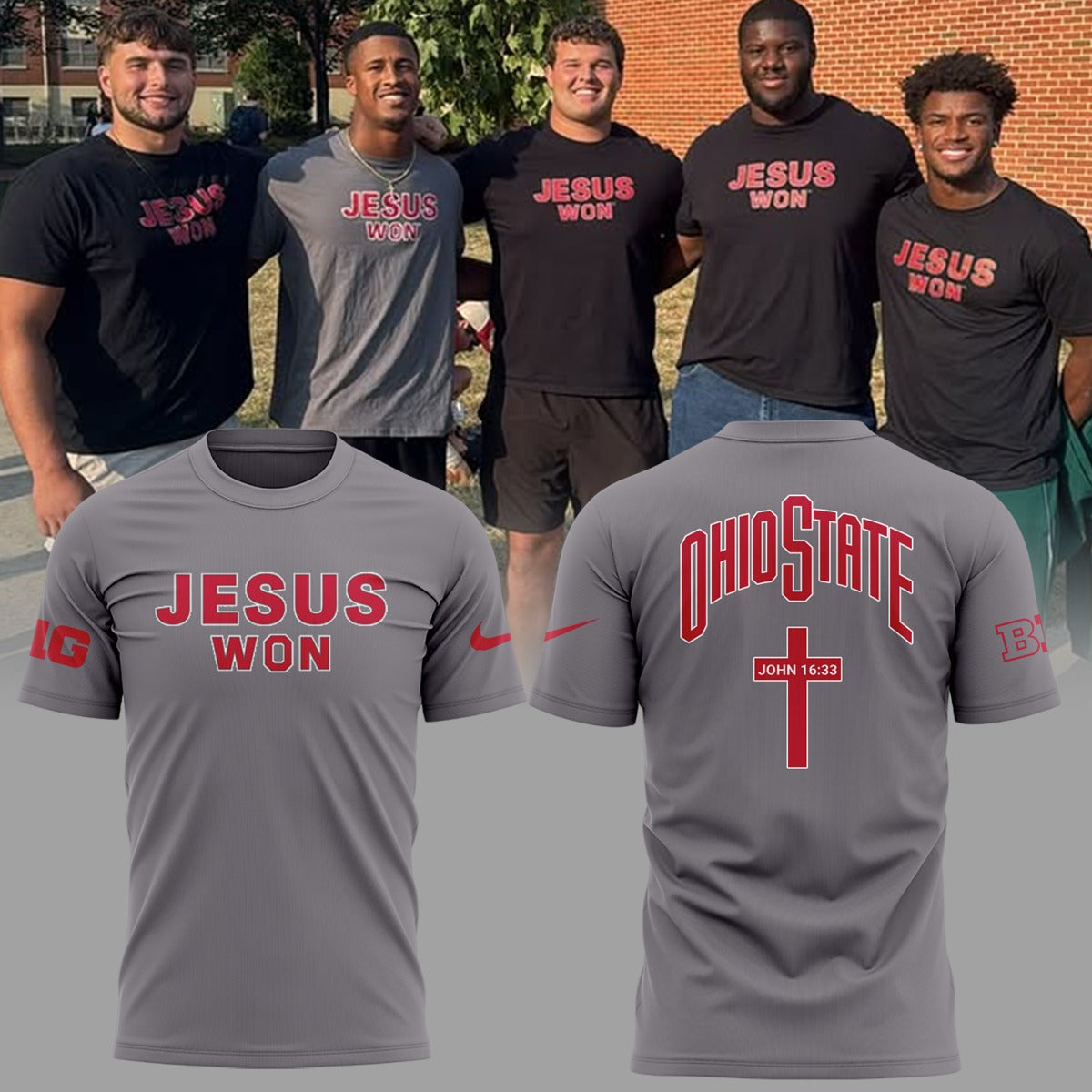 Ohio State Buckeyes JESUS WON Gray T-Shirt