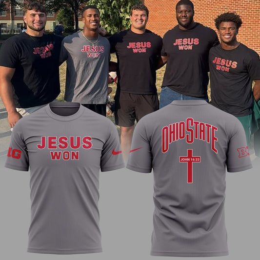 Ohio State Buckeyes JESUS WON Gray T-Shirt