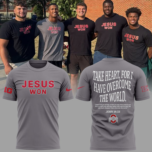 Ohio State Buckeyes JESUS WON Gray T-Shirt