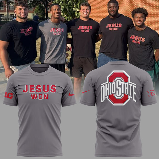 Ohio State Buckeyes JESUS WON Gray T-Shirt