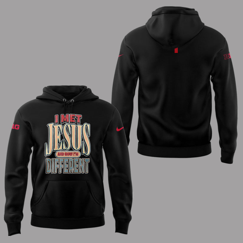 I MET JESUS AND NOW I’M DIFFERENT Hoodie Ohio State Football - Ohio State Buckeyes Hoodie I Met Jesus - Cotton 2-Side Printed