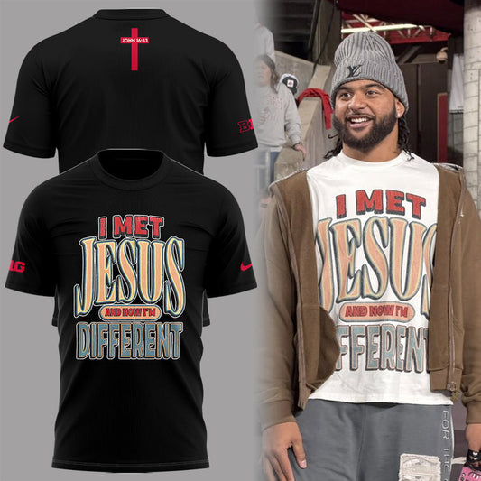 Back at Ohio State, J.T. Tuimoloau makes a statement in the ‘I MET JESUS AND NOW I’M DIFFERENT’ Ohio Football T-Shirt - Ohio State Buckeyes I Met Jesus T-Shirt Black - 100% Cotton, 2-Side Printed Shirt, Unisex