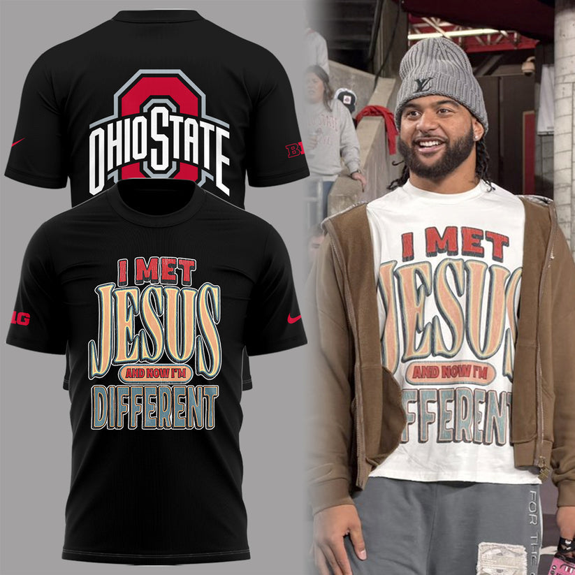 Back at Ohio State, J.T. Tuimoloau makes a statement in the ‘I MET JESUS AND NOW I’M DIFFERENT’ Ohio Football T-Shirt - Ohio State Buckeyes I Met Jesus Black T-Shirt - 100% Cotton, 2-Side Printed Shirt, Unisex