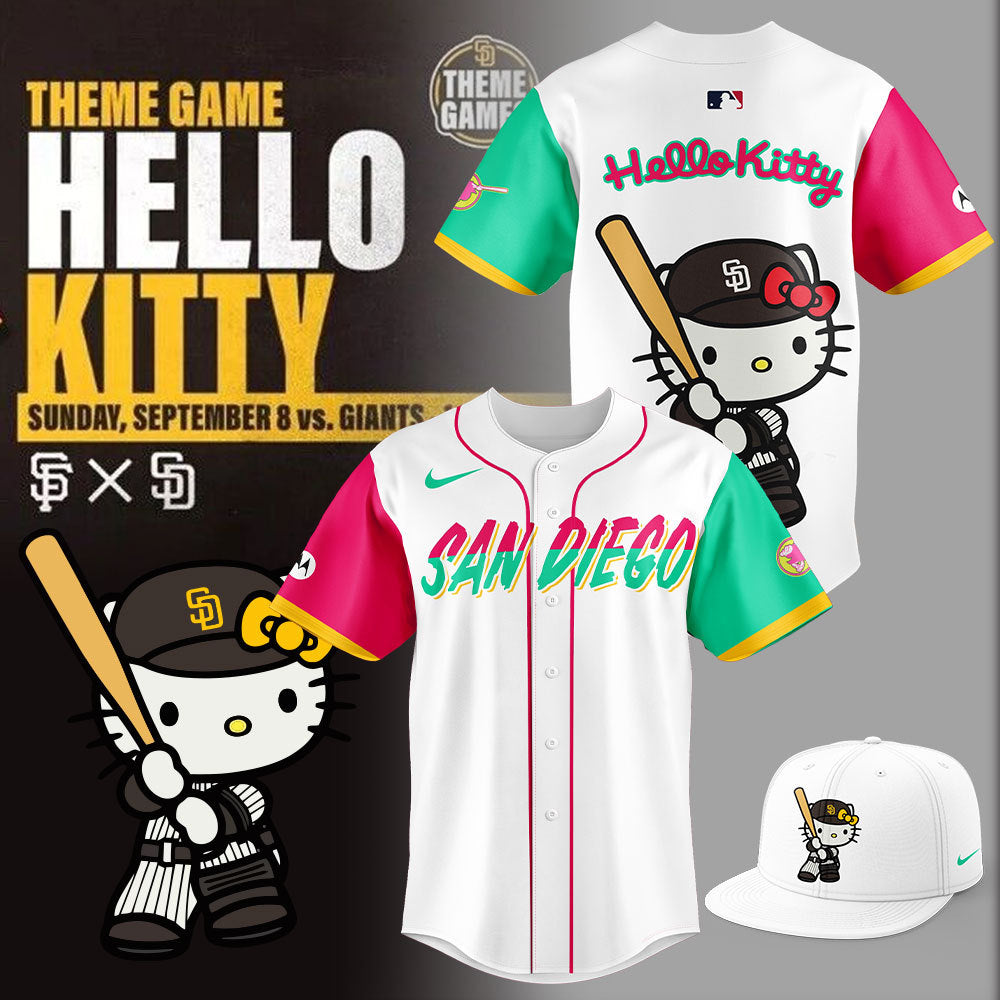 San Diego Padres Custom Jersey - 2024 Limited Hello Cat x Padres Colorful Jersey & Jogger, Cap Combo