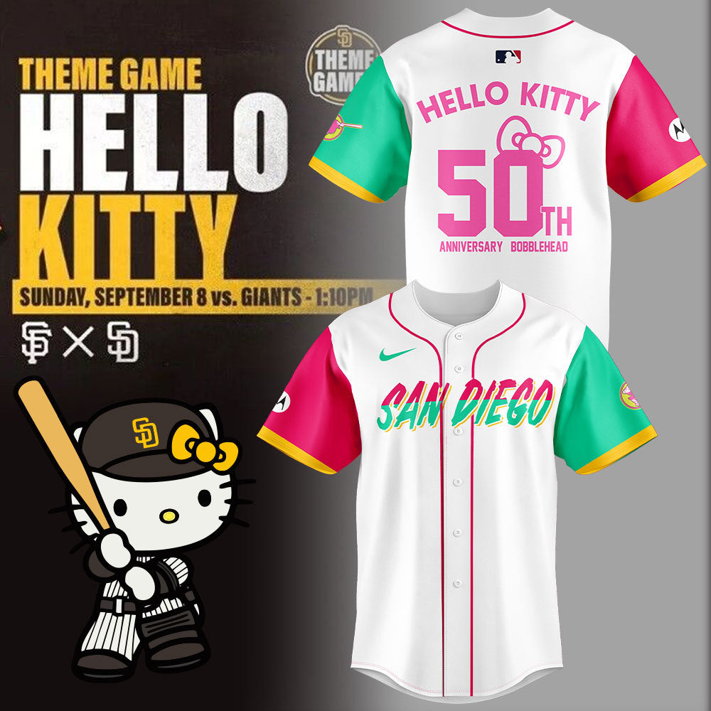 San Diego Padres Custom Jersey - 2024 Limited Hello Cat x Padres 50th Aniversary Jersey & Jogger, Cap Combo