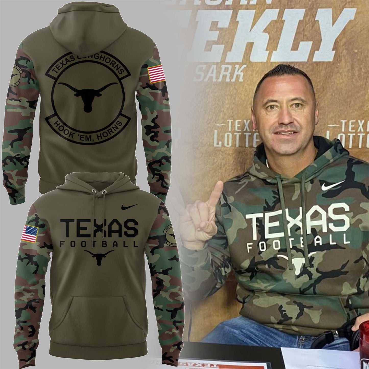 Limited Edition Texas Longhorns Veterans Day Camo Hoodie-PU111124600