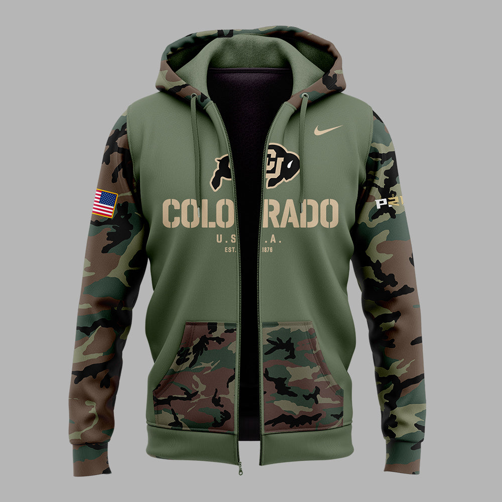 High-End Colorado Buffaloes Merch For Fan - Limited Edition Colorado Buffaloes College Football Veteran Camo Zip Hoodie - Unique Gift For CU Lover - Colorado Buffaloes Gear CB05