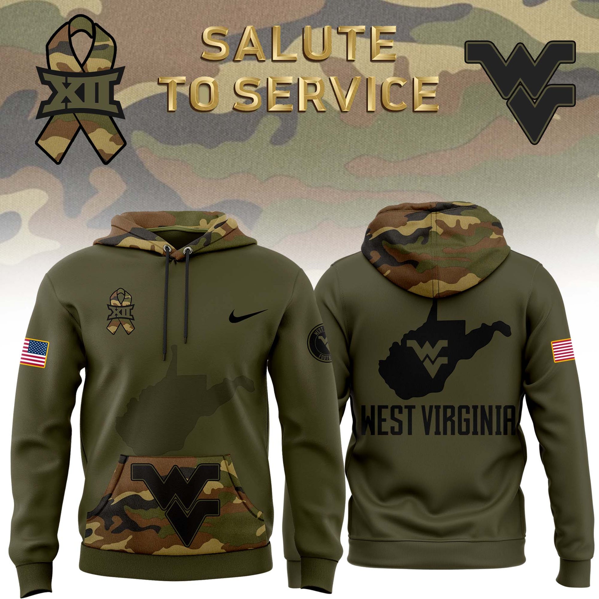 West VA Mountaineers  2024  Limited Veterans Camo Hoodie-PU111724561