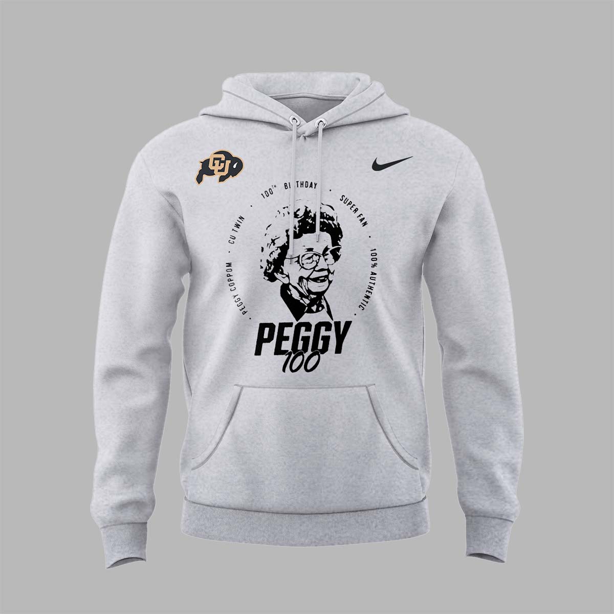 High-End Colorado Buffaloes Merch For Fan - Happy Birthday 100th Miss Peggy Grey Hoodie - Unique Gift For CU Lover - Colorado Buffaloes Gear - CB04