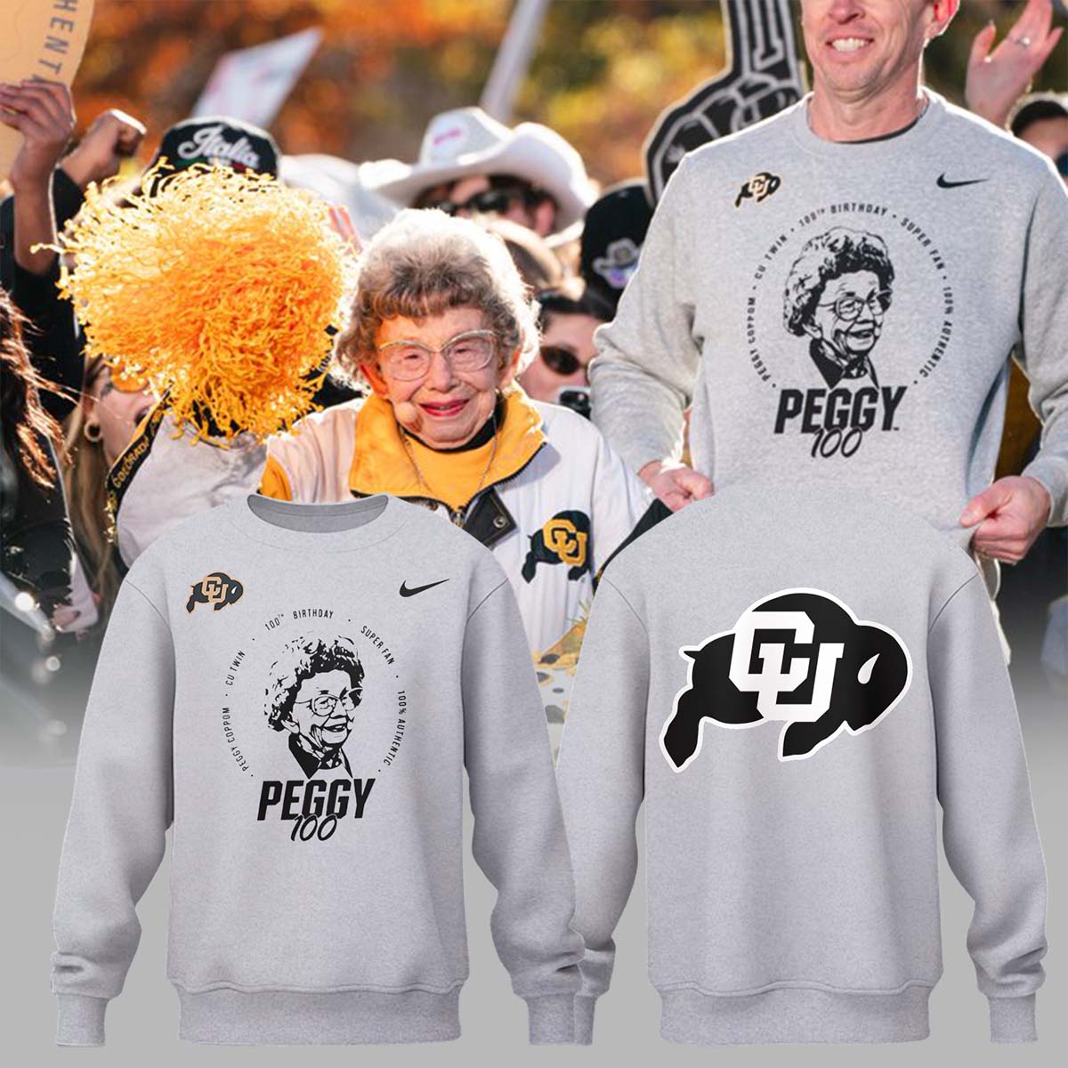 High-End Colorado Buffaloes Merch For Fan - Happy Birthday 100th Miss Peggy Grey Sweatshirt - Unique Gift For CU Lover - Colorado Buffaloes Gear