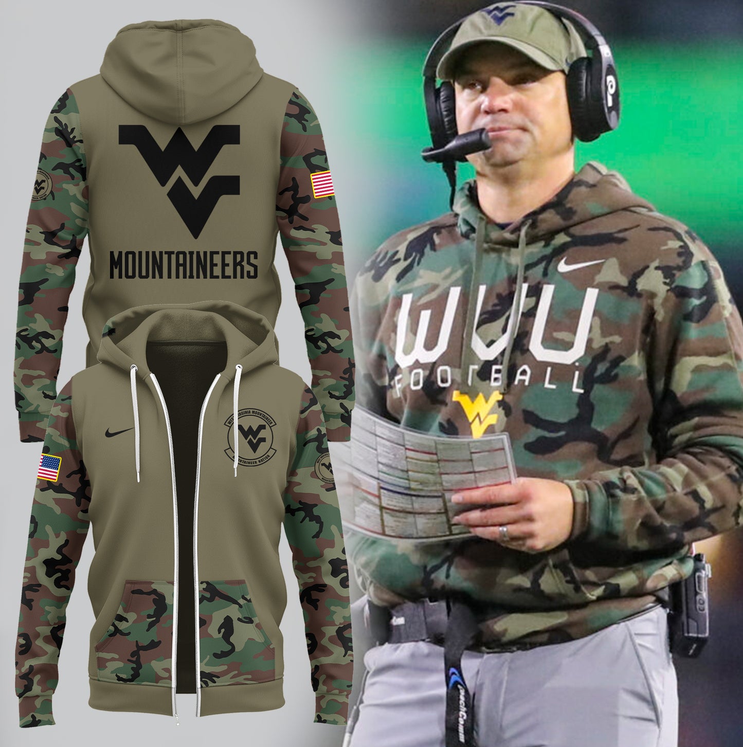 West VA Mountaineers  2024  Limited Veterans Camo Zip Hoodie-PU112024032