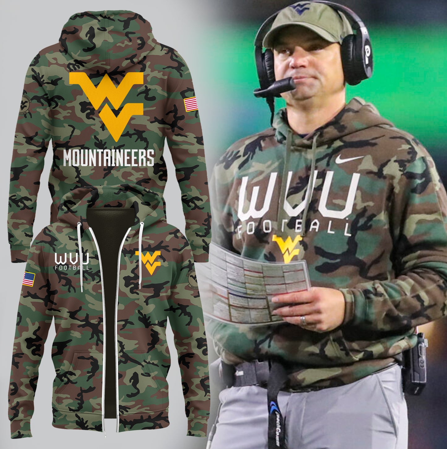 West VA Mountaineers  2024  Limited Veterans Camo Zip Hoodie-PU112024035