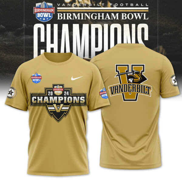 Premium Vanderbilt Football Birmingham Bowl Champions Merch - Limited Edition Vanderbilt Football Birmingham Bowl Champions T-Shirt - Vanderbilt Shirt For Fans