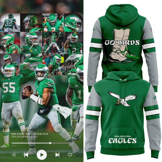 Premium Philadelphia Eagles Gear - Philadelphia Eagles “Two Shoes” Throwback Hoodie 2024 PE02