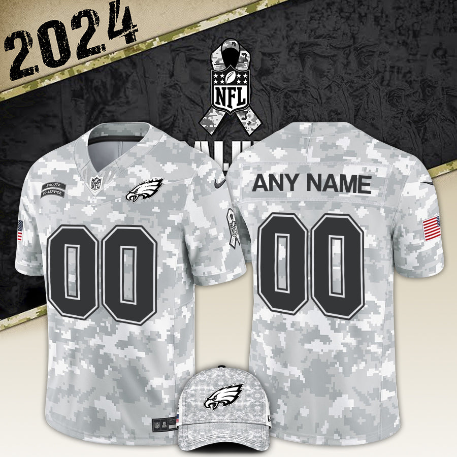 Philadelphia Eagles Premium Jersey For Fans - Philadelphia Eagles Arctic Camo 2024 Salute to Service Club Jersey