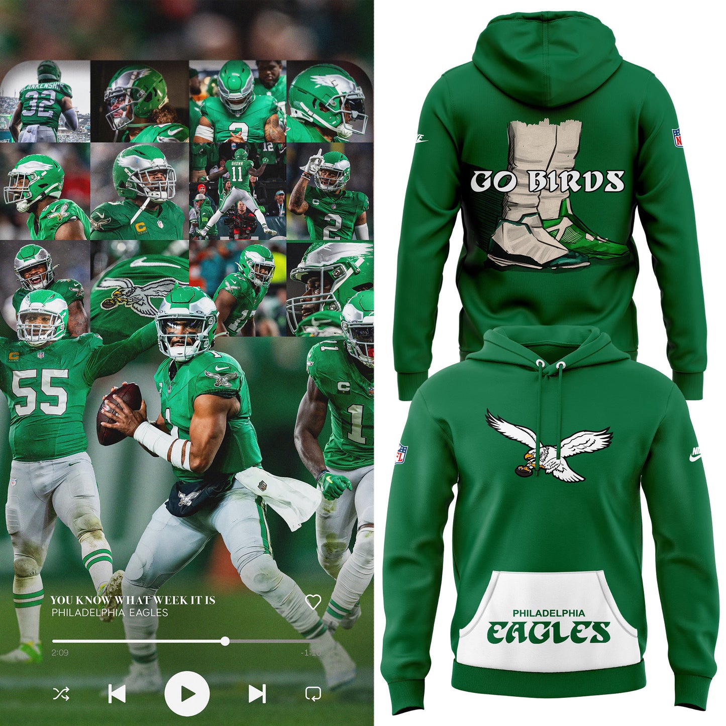 Premium Philadelphia Eagles Gear - Philadelphia Eagles “Two Shoes” Throwback Hoodie 2024 PE07