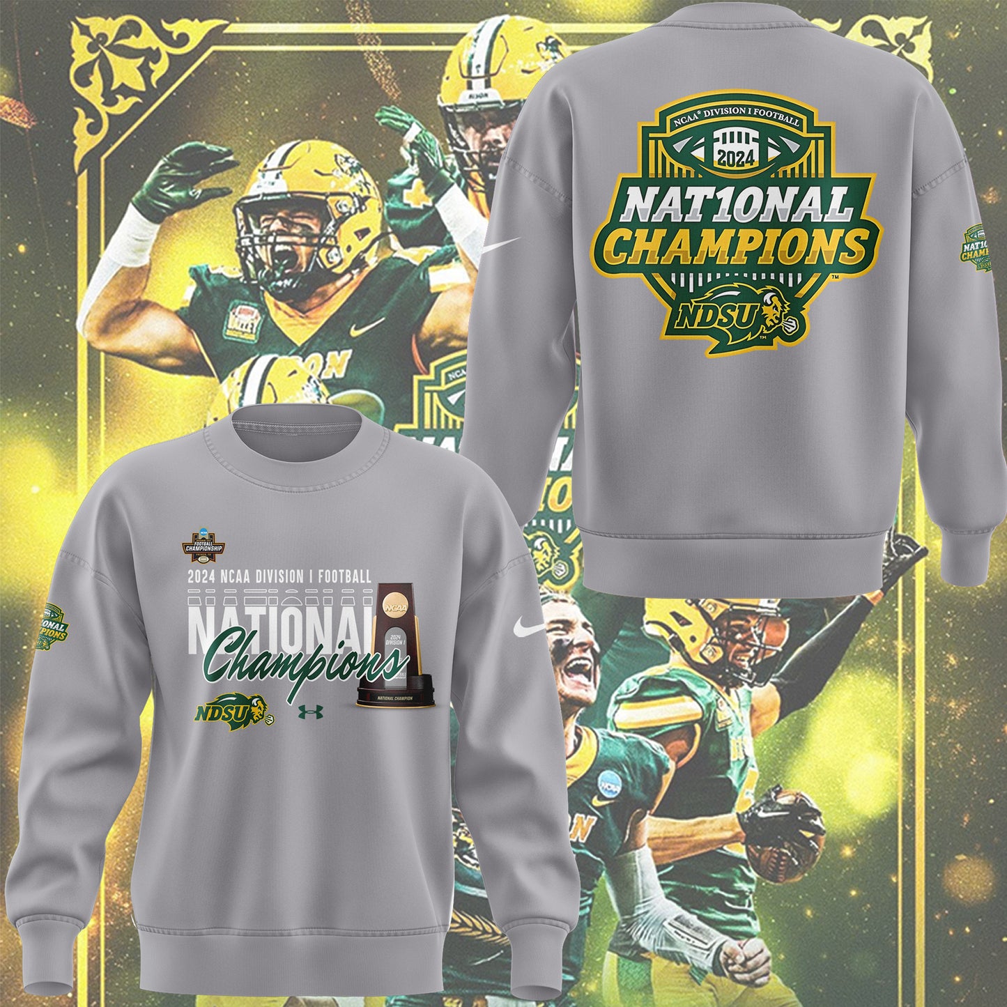 NDSU Football Grey Sweatshirt 2025 - 10 TIME NATIONAL CHAMPIONSHIP! North Dakota State Bison Shirt