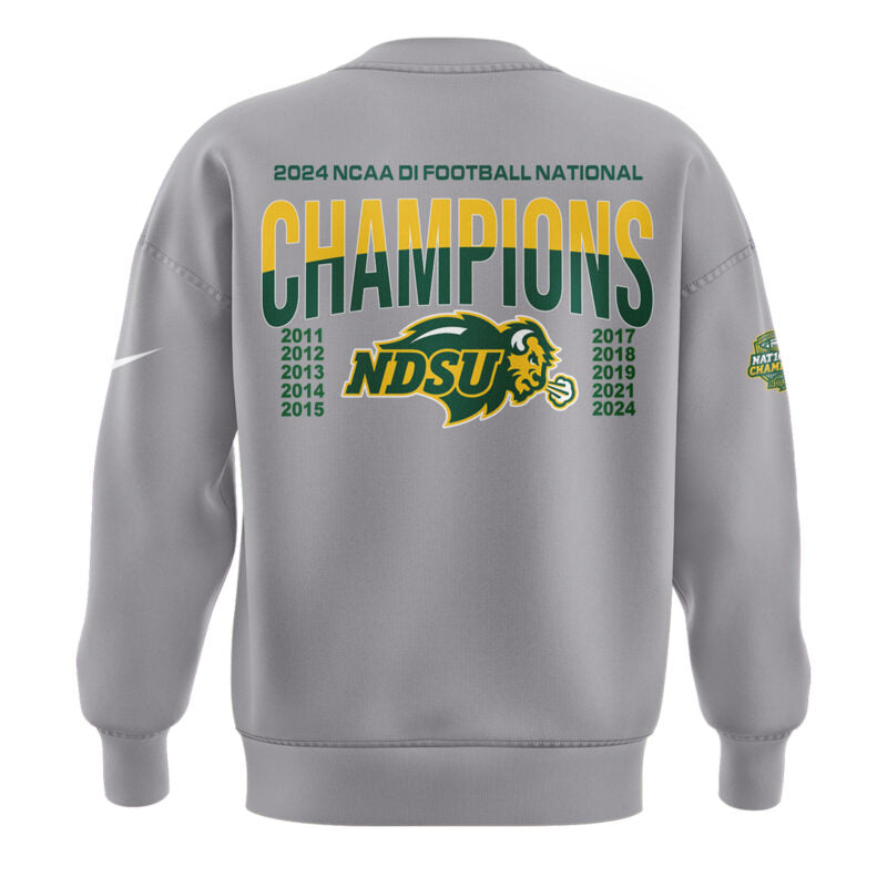 NDSU Football All-Grey Sweatshirt 2025 - 10 TIME NATIONAL CHAMPIONSHIP! North Dakota State Bison Shirt