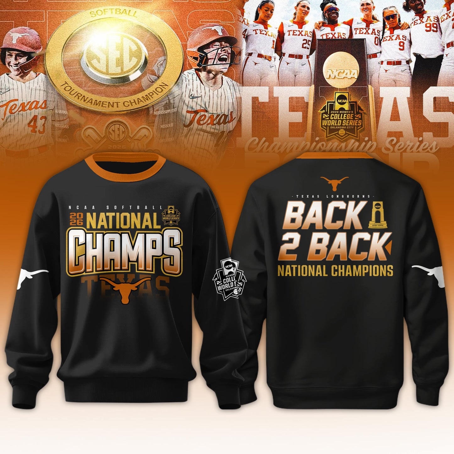 ,Texas Longhorns SoftBall Championship 2026 Women’s College World Series Sweatshirt