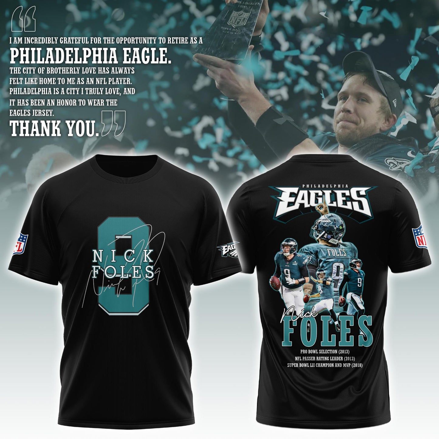 Philadelphia Eagles Shirt For Fans - Philadelphia Eagles Nick Foles Shirt - Nick Foles 9 Shirt Black