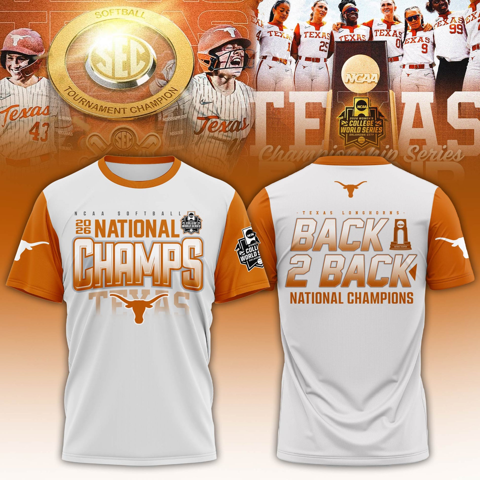 ,Texas Longhorns SoftBall Championship 2026 Women’s College World Series Tshirt V2