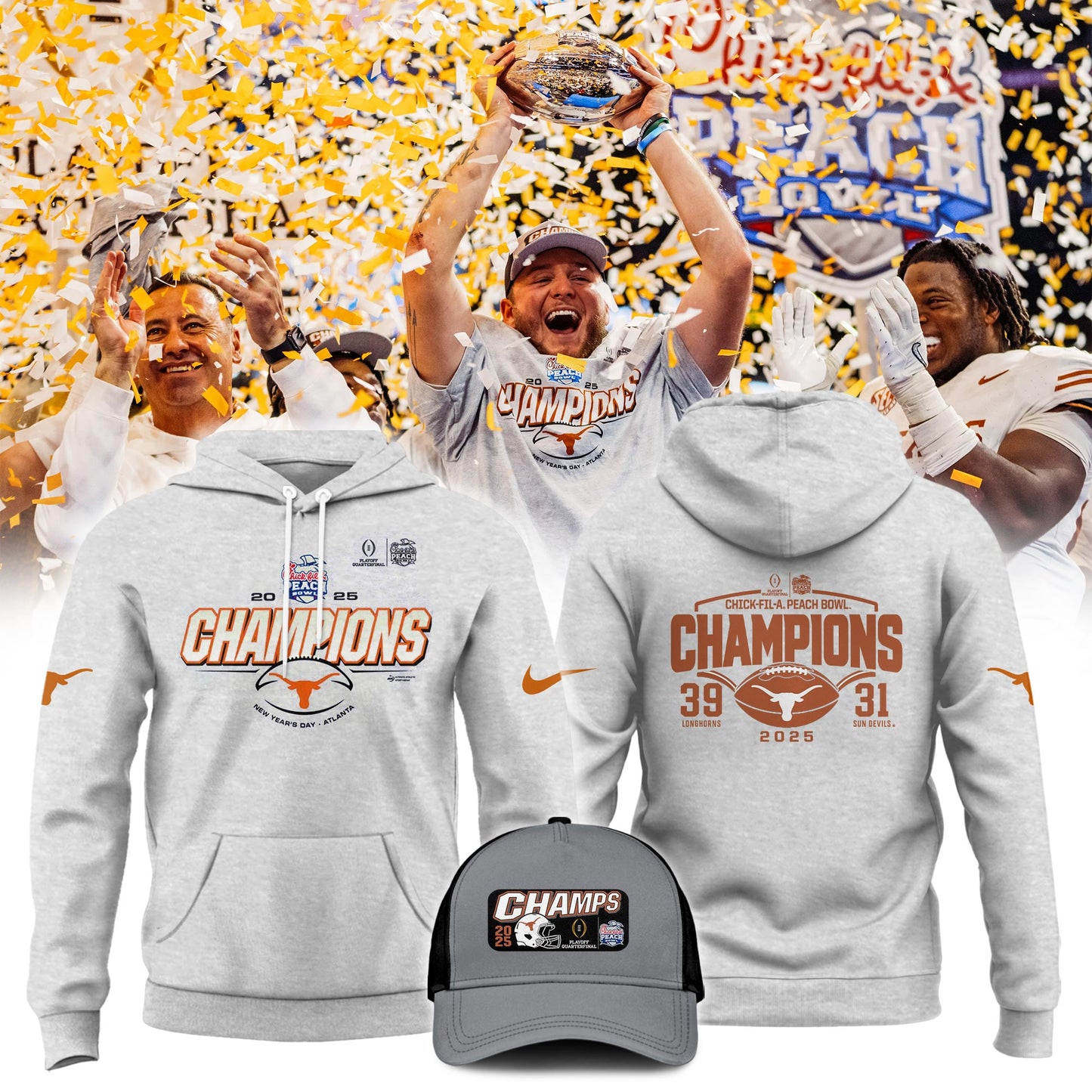 2025 Texas Longhorns Premium Merch - Texas Longhorns 2025 Chick-fil-A Peach Bowl Champions Limited Hoodie - Unique Gift For Texas Longhorns Fan