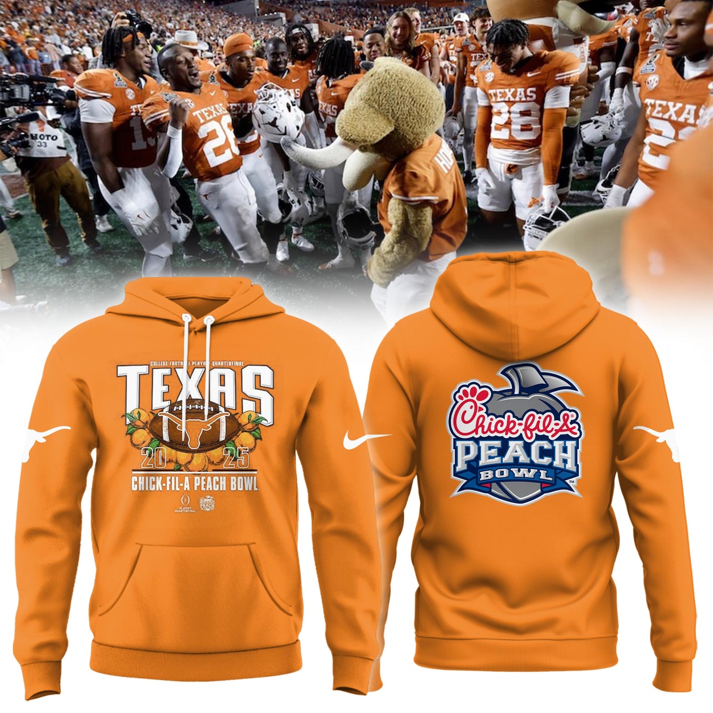 2025 Texas Longhorns Premium Merch - Texas Longhorns 2025 Chick-fil-A Peach Bowl Champions Limited Orange Hoodie - Unique Gift For Texas Longhorns Fan